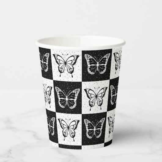 Schwarz-weiße Schmetterlingssicherung Pappbecher (Links)