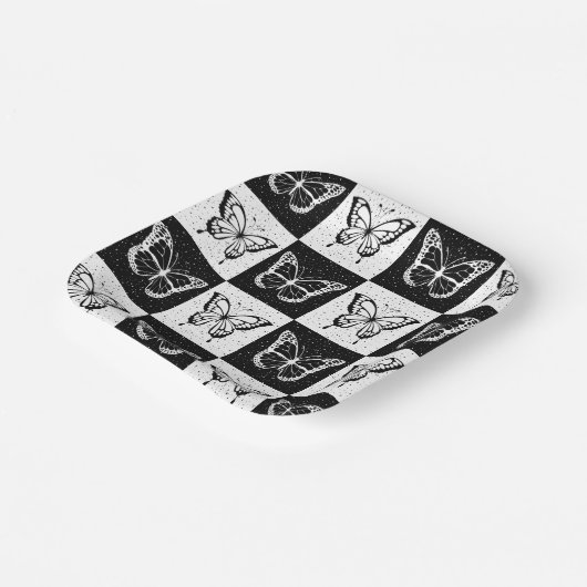 Schwarz-weiße Schmetterlingssicherung Pappteller (Gewinkelt)