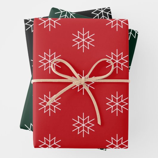 Schwarz-weiße Schneeflocken, dunkelgrün Geschenkpapier Set (Beispiel)