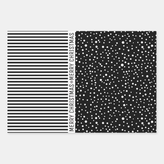 Schwarz-weiße Schneeflocken Weihnachtsbäume und St Geschenkpapier Set (Vorderseite 2)