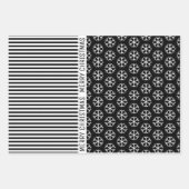 Schwarz-weiße Schneeflocken Weihnachtsbäume und St Geschenkpapier Set (Vorderseite)