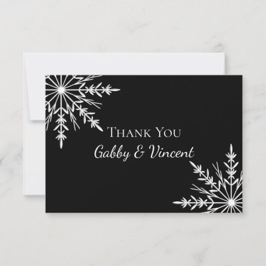 Schwarz-weiße Schneeflocken Winterhochzeit Danke Einladung (Vorderseite)
