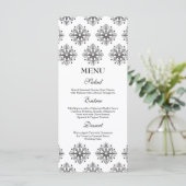 Schwarz + weiße Schneeflocken Wintermenü Menükarte (Stehend Vorderseite)