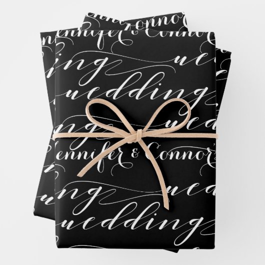 Schwarz-weiße schöne Kalligrafie hinzufügen Name H Geschenkpapier Set (Beispiel)