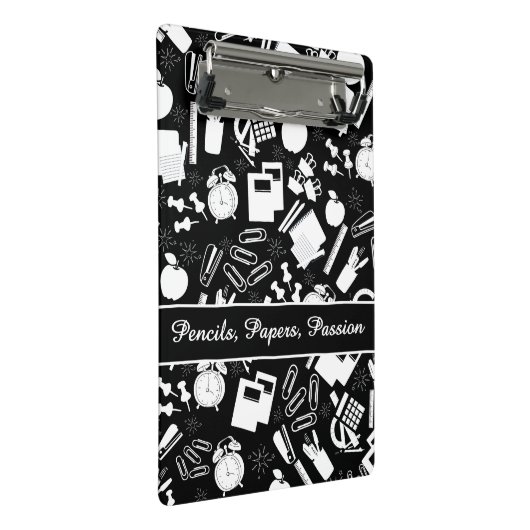 Schwarz-weiße Schulbedarf MusterlehrerStudent Mini Klemmbrett (Schrägansicht)