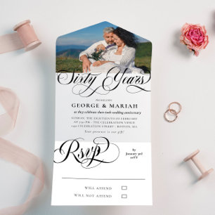 Schwarz-weiße Schwünge Foto 60. Hochzeitstag All In One Einladung