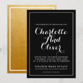 Schwarz-weiße Script-Hochzeit Einladung (Vorne/Hinten)