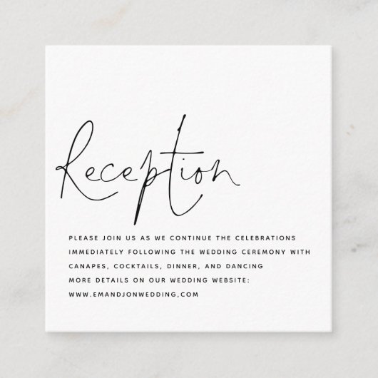 Schwarz-weiße Script-Hochzeitsempfehlung Begleitkarte (Vorderseite)