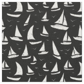 Schwarz-weiße Segelboote und Möwen Muster Stoff (Nahaufnahme)