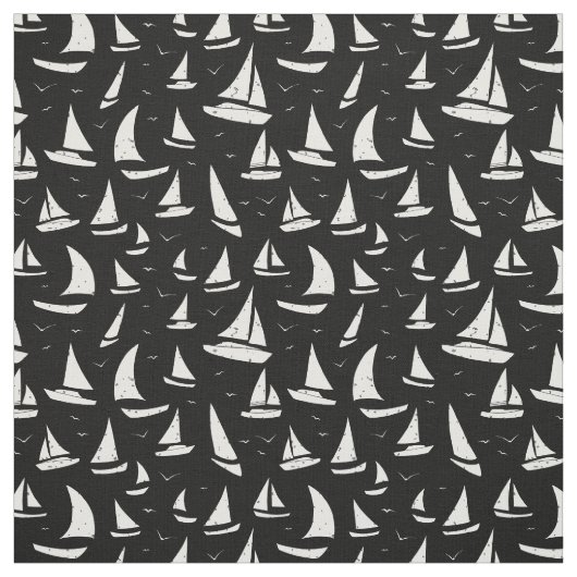 Schwarz-weiße Segelboote und Möwen Muster Stoff (Muster)