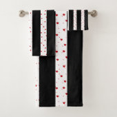 Schwarz-weiße senkrechte Streifen rote Herzen Badhandtuch Set (Insitu)