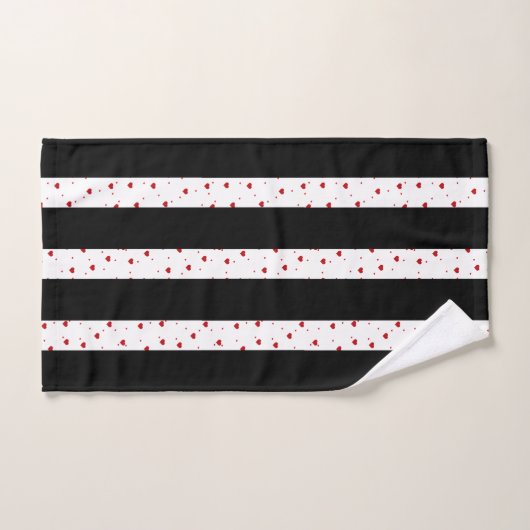 Schwarz-weiße senkrechte Streifen rote Herzen Badhandtuch Set (Handtuch)
