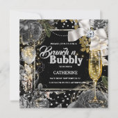 Schwarz-weiße Shabby Chic-Glitzer-Rose Einladung (Vorderseite)