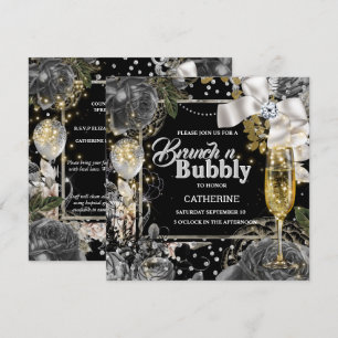 Schwarz-weiße Shabby Chic-Glitzer-Rose Einladung