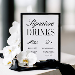 Schwarz-weiße Signature-Drinks-Hochzeitsbar-Schild