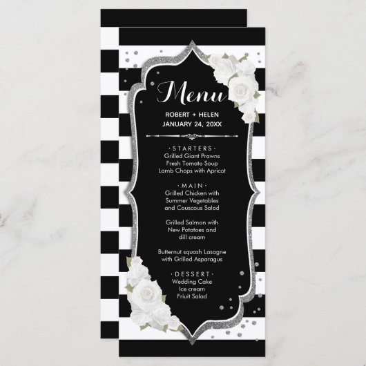 Schwarz-weiße Silber-Menükarte Programm (Vorne/Hinten)