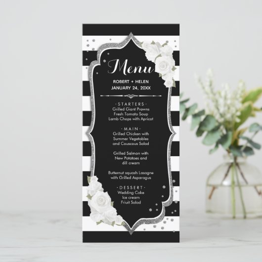 Schwarz-weiße Silber-Menükarte Programm (Stehend Vorderseite)