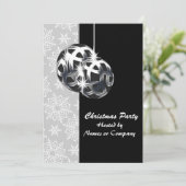Schwarz-weiße Silber-Weihnachtsfeier Einladung (Stehend Vorderseite)