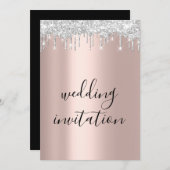 Schwarz-weiße Silbergraue Tropfen Rose Gold Hochze Einladung (Vorne/Hinten)