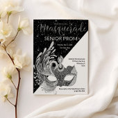 Schwarz-weiße silberne Funkeln Glitzer Masquerade  Einladung