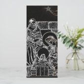 Schwarz-weiße silberne Nativityeinladung hoch Einladung (Stehend Vorderseite)