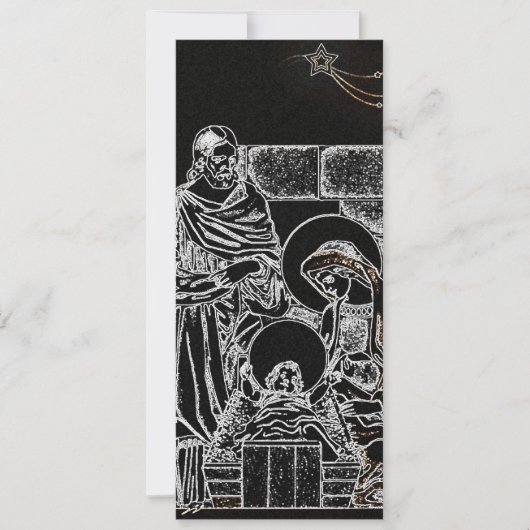 Schwarz-weiße silberne Nativityeinladung hoch Einladung (Vorderseite)