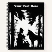 Schwarz-weiße Silhouette Red Riding Hood Wolf Wood Notizblock (Vorderseite)