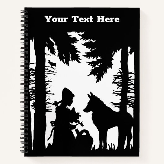 Schwarz-weiße Silhouette Red Riding Hood Wolf Wood Notizblock (Vorderseite)