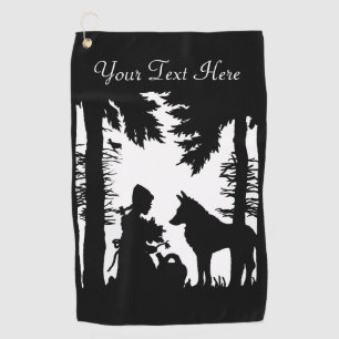 Schwarz-weiße Silhouette Riding Hood in Woods Wolf Golfhandtuch