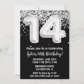 Schwarz-weiße Silver 14. Geburtstagsparty Einladung (Vorderseite)
