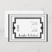 Schwarz-weiße Silver Art Deco Frame Response Card RSVP Karte (Vorne/Hinten)