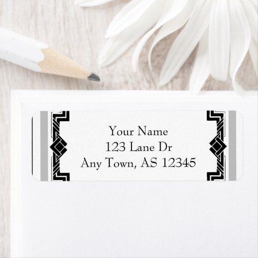 Schwarz-weiße Silver Art Deco Frame Rücksendeadres (Insitu)