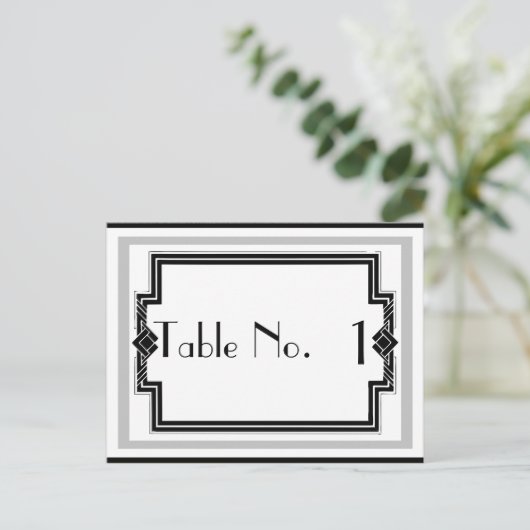 Schwarz-weiße Silver Art Deco Frame Tischnummer (Stehend Vorderseite)