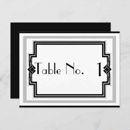 Schwarz-weiße Silver Art Deco Frame Tischnummer (Vorne/Hinten)