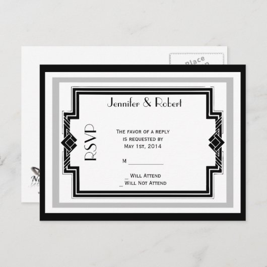 Schwarz-weiße Silver Art Deco Frame UAWG Postkarte (Vorne/Hinten)