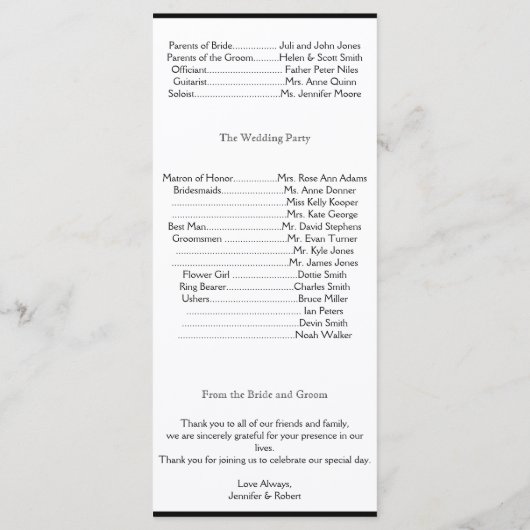 Schwarz-weiße Silver Art Deco Rahmen Hochzeitsprog Programm (Rückseite)