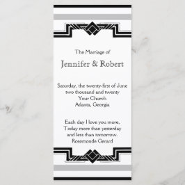 Schwarz-weiße Silver Art Deco Rahmen Hochzeitsprog Programm