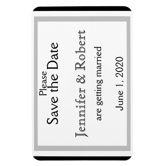 Schwarz-weiße Silver Art Deco Wedding Save the Dat Magnet (Vertikal)