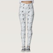 Schwarz-weiße Silver Gray Floral Blätter Leggings (Vorderseite)