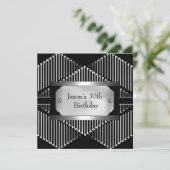 Schwarz-weiße Silver Mens 30. Einladung (Stehend Vorderseite)