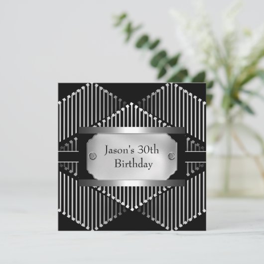Schwarz-weiße Silver Mens 30. Einladung (Stehend Vorderseite)