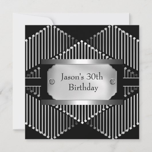 Schwarz-weiße Silver Mens 30. Einladung (Vorderseite)