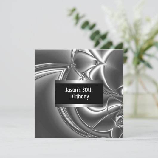 Schwarz-weiße Silver Mens 30. Einladung (Stehend Vorderseite)