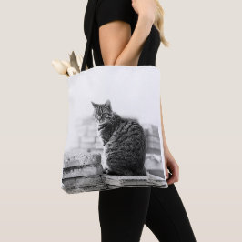 Schwarz-weiße Sitzkatze Tasche