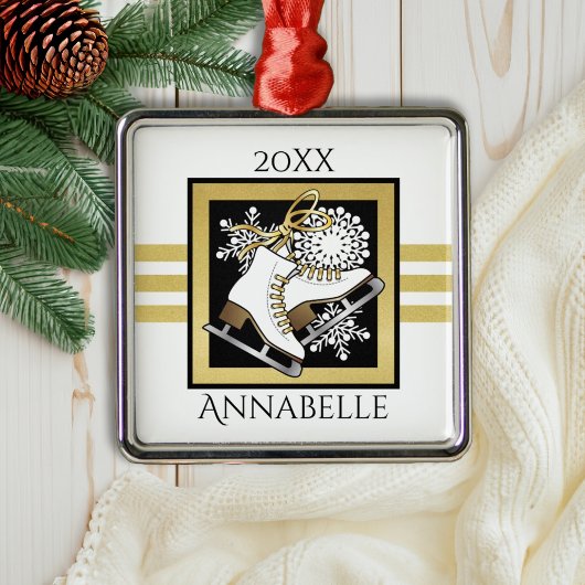 Schwarz-weiße Skaten-/Ice-Skaten- Ornament Aus Metall