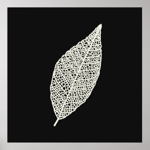 Schwarz-weiße Skelettblatt-Linienkunst  Poster