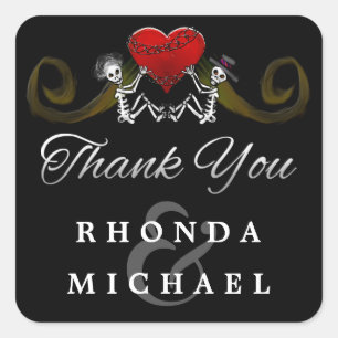 Schwarz-weiße Skelette Herzlichen Dank, Label Quadratischer Aufkleber