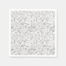 Schwarz-weiße skizzierte Blumen-Doodles Servietten