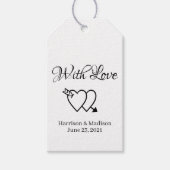 Schwarz-weiße Skriptherzen Hochzeitsgeschenk Geschenkanhänger (Vorderseite)