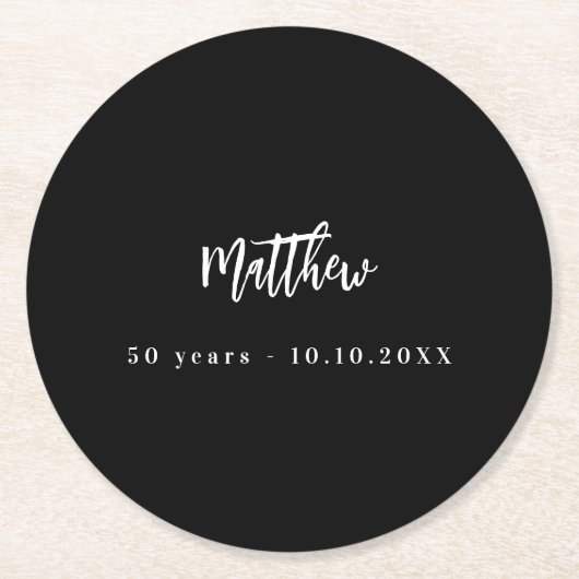 Schwarz-weiße Skriptminimalistin Runder Pappuntersetzer (Vorderseite)